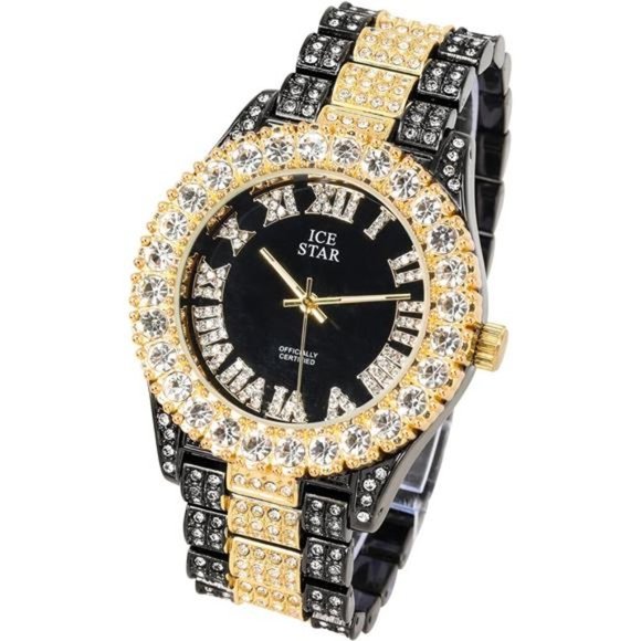 NEW Iced Out Gold/Black Apple Watch Band - Picture 1 of 6